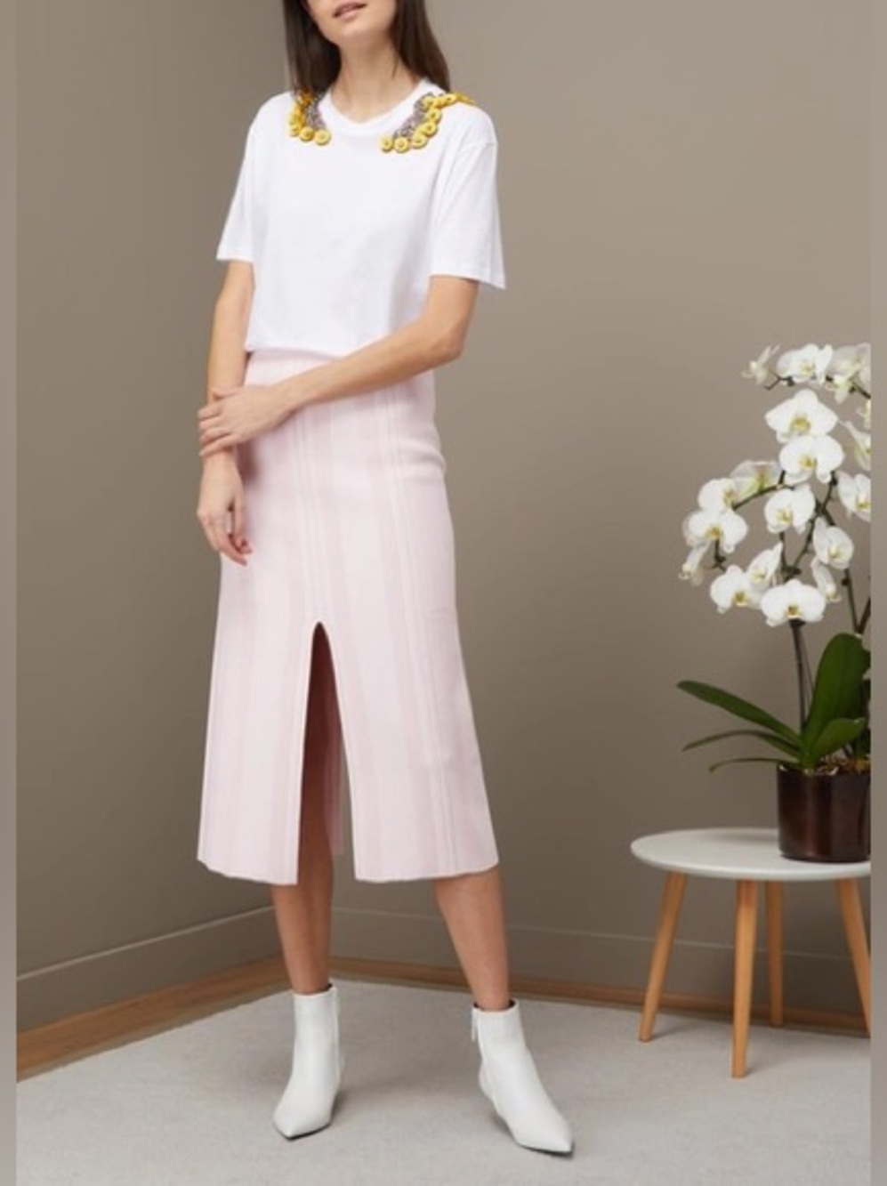 Proenza Schouler RIBBED STRETCH-KNIT MIDI SKIRT IN BABY PINK Sz large NWT - Picture 9 of 13